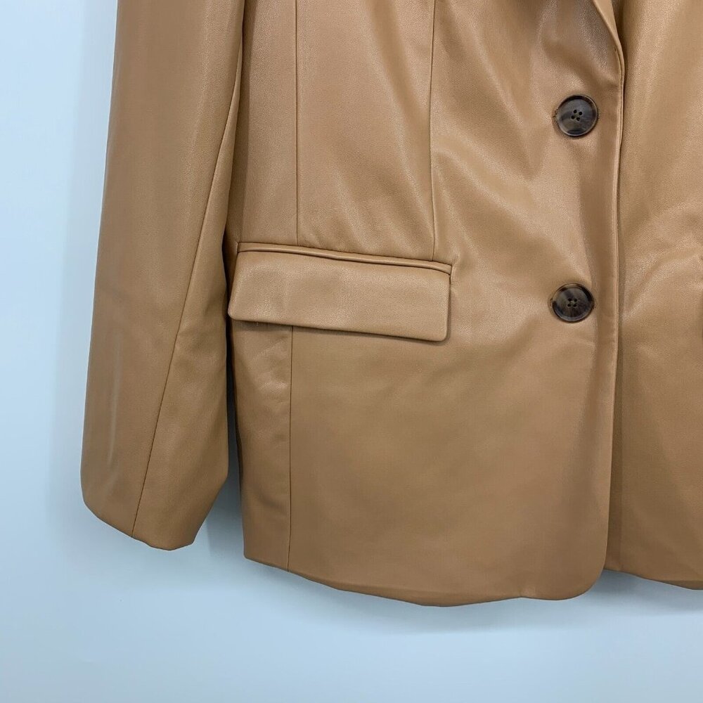 A New Day Blazer Faux Leather Brown Relaxed Fit Jacket NWT - Picture 6 of 11